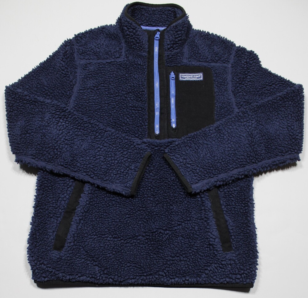 Vineyard Vines Jacket Mens Small Blue Supershep Sherpa Fleece 1/4 Zip Pullover